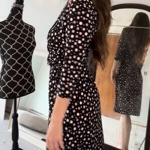 Flattering Fall Work Dress, Geometric Wrap Dress, Classic Polka Dot Work Attire